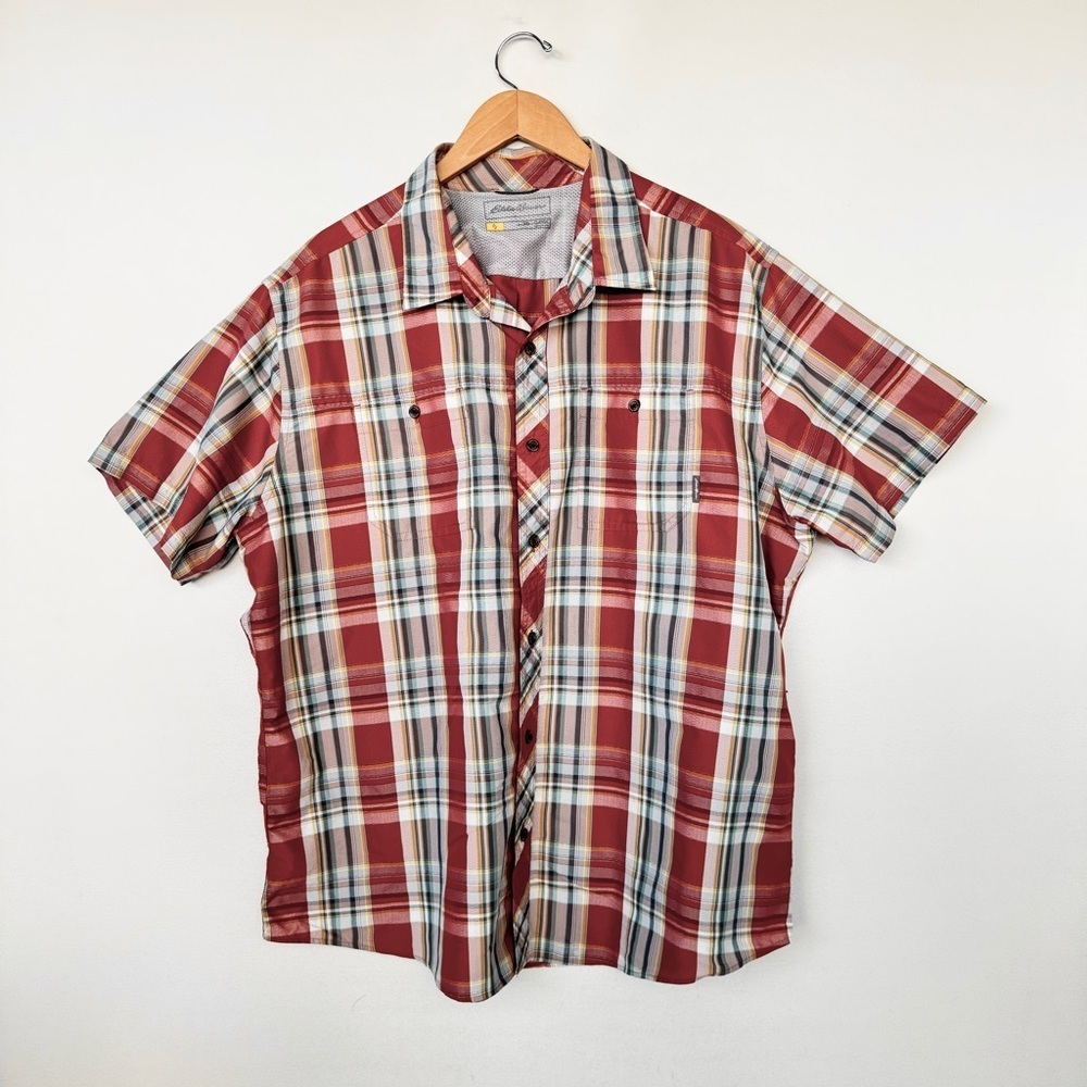 Eddie Bauer Mens Plaid Travex Shirt Button Greenpoint 2XL Outdoor Travel UPF40